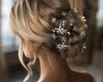 Handcrafted Forget-Me-Not Flower Bridal Hair Pins – Elegant Gold Pearl Wedding Hair Accessories Set