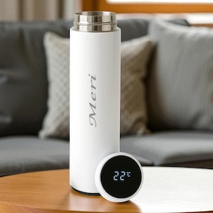 Personalized White Smart Thermos 500ml • Custom Name Engraved Flask • Temperature Display Travel Mug Gift