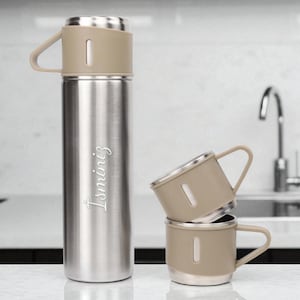 Personalized Stainless Steel Thermos Set: Custom Engraved Travel Mug Gift
