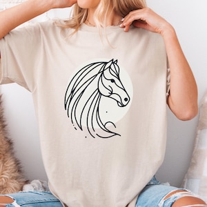 Graphic T-Shirt Horse Western Line Art Minimalistic Pony Shirt for Equine Lover Horseback Rider Tee for Girl Equestrian Rider