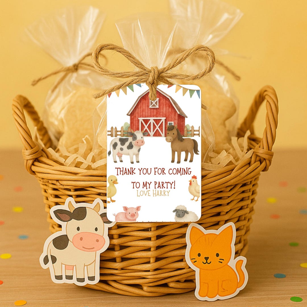 Editable Farm Animal Party Thank You Tags, Kids Birthday Favour Tags ...
