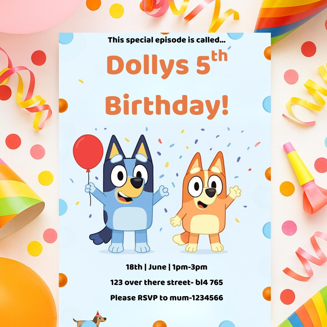 Editable Blue and Orange Dog Birthday Invitation, Printable Puppy Party ...
