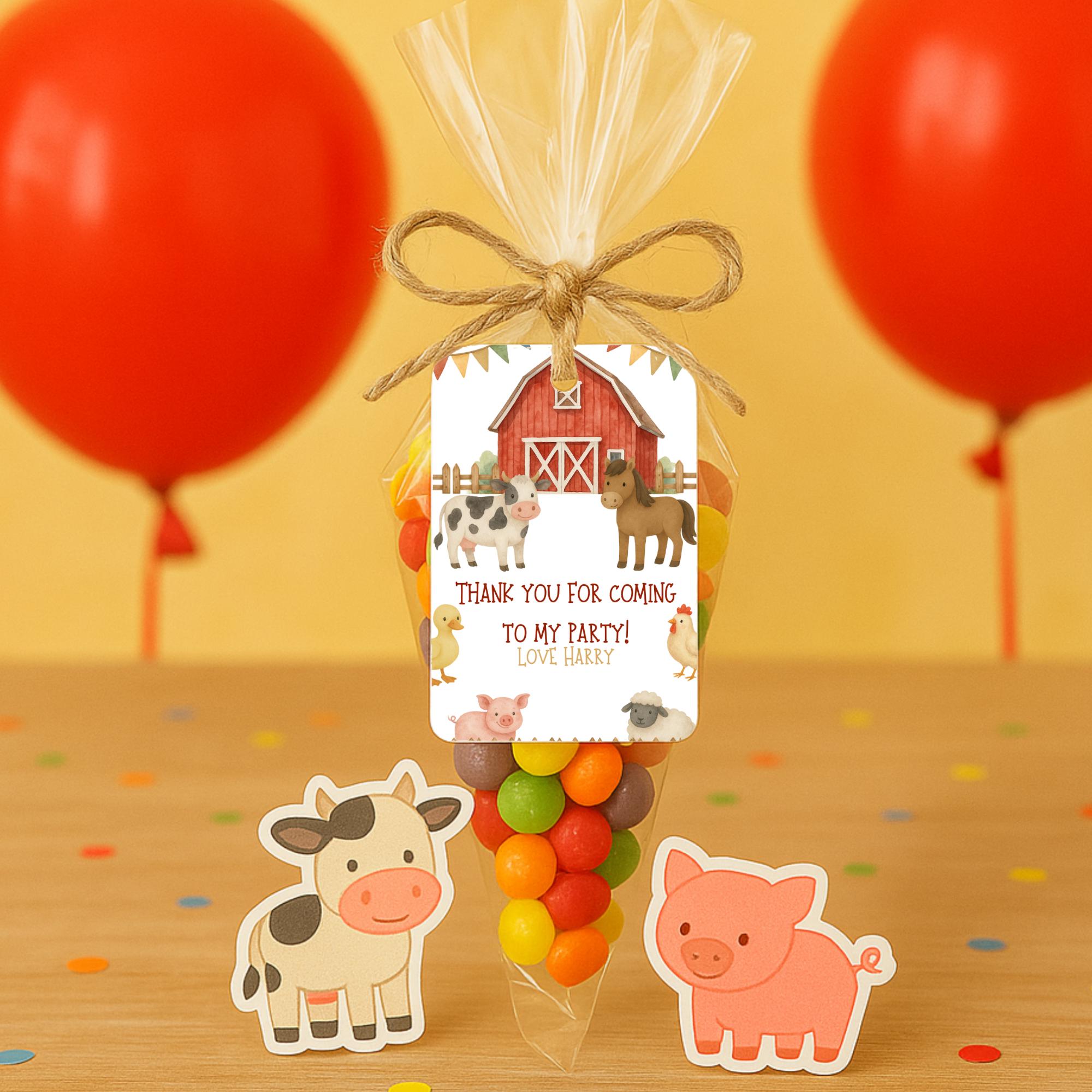 Editable Farm Animal Party Thank You Tags, Kids Birthday Favour Tags ...