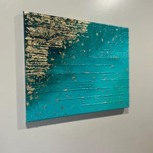 Turquoise & Gold Textured Painting - Acrylic Abstract Painting
