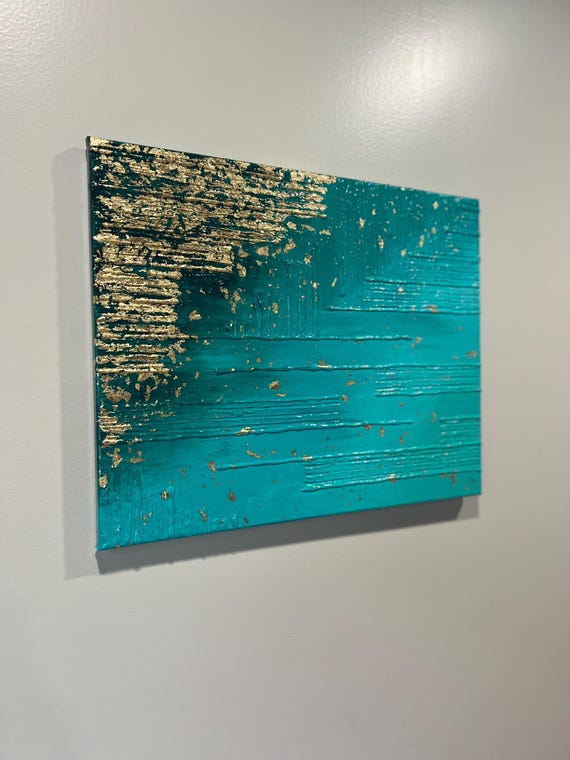 ターコイズとゴールドの抽象画 ターコイズとゴールドの抽象的な海景画