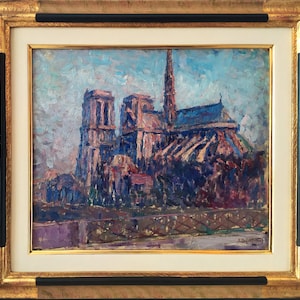 Rodolphe Louise Defontaine Notre-Dame de Paris, Antique French Impressionist Oil Painting signed
