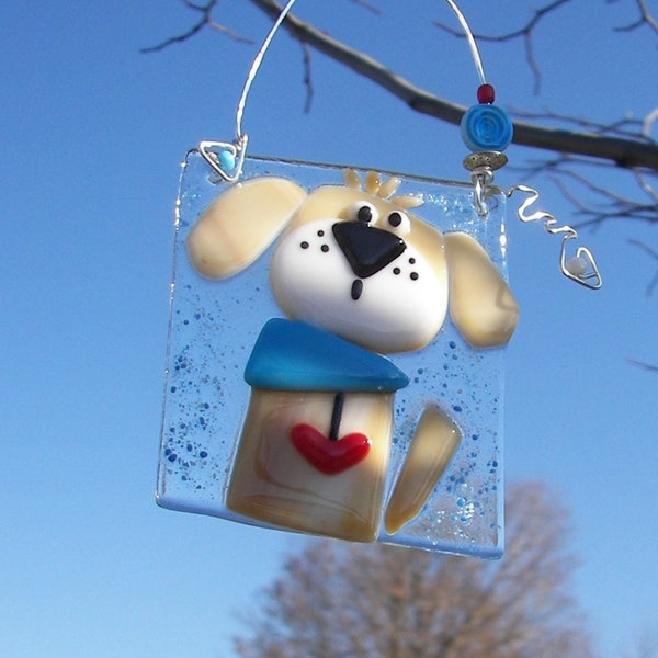 Dog Fused GLass Suncatcher // Tan // Sun Catcher // Pet // Veterinarian // Fused Glass Dog // Friend // Canine // Adorable // Free Shipping