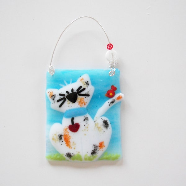Calico Cat // Fused GLass Suncatcher // Fused Glass Cat // Kitty // Pet // Colorful // Calico // Sun Catcher // Cute //Fun // Feline