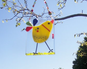Yellow Bird // Fused Glass Suncatcher // Colorful // Cute // Bright // Fun // Cheerful // Free Shipping