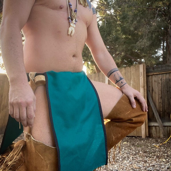 Green turquoise green Native American Made Loincloth breechclout for pow wow regalia reenacting burgundy