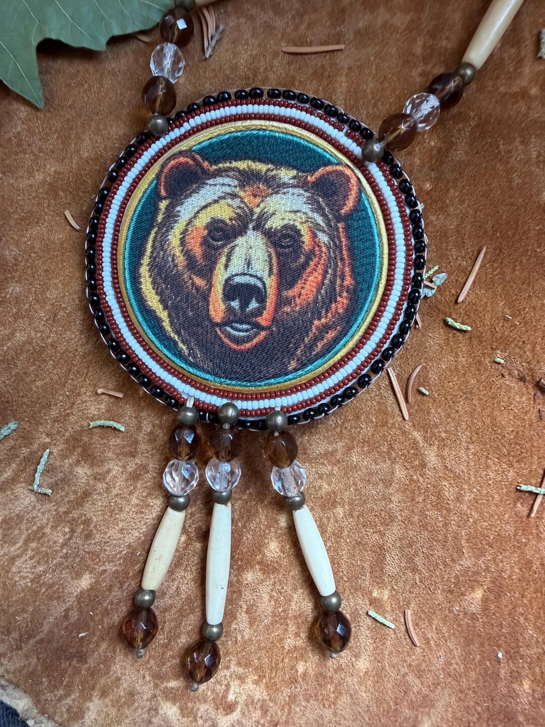 Bear Medallion Beadwork Native American Made - Etsy