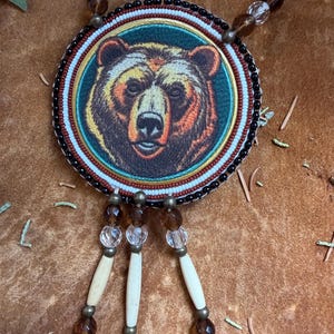 Bear medallion beadwork Native American Made