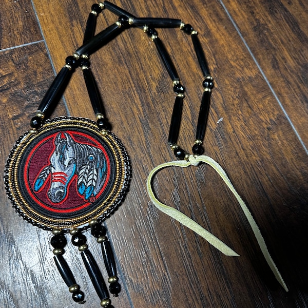Horse medallion authentic Native American Beadwork native american beaded piece