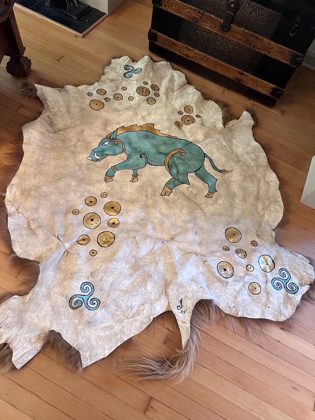 Painted Highland Cow Hide Robe Native American Made Traditional Earth ...