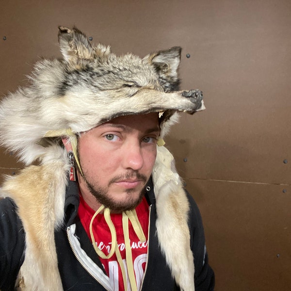 Coyote skin headdress all feet and claws Native american Made