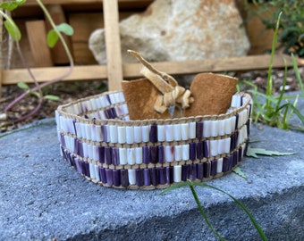 Wampum Choker REAL Authentic wampum shell beads native american made brain tan leather