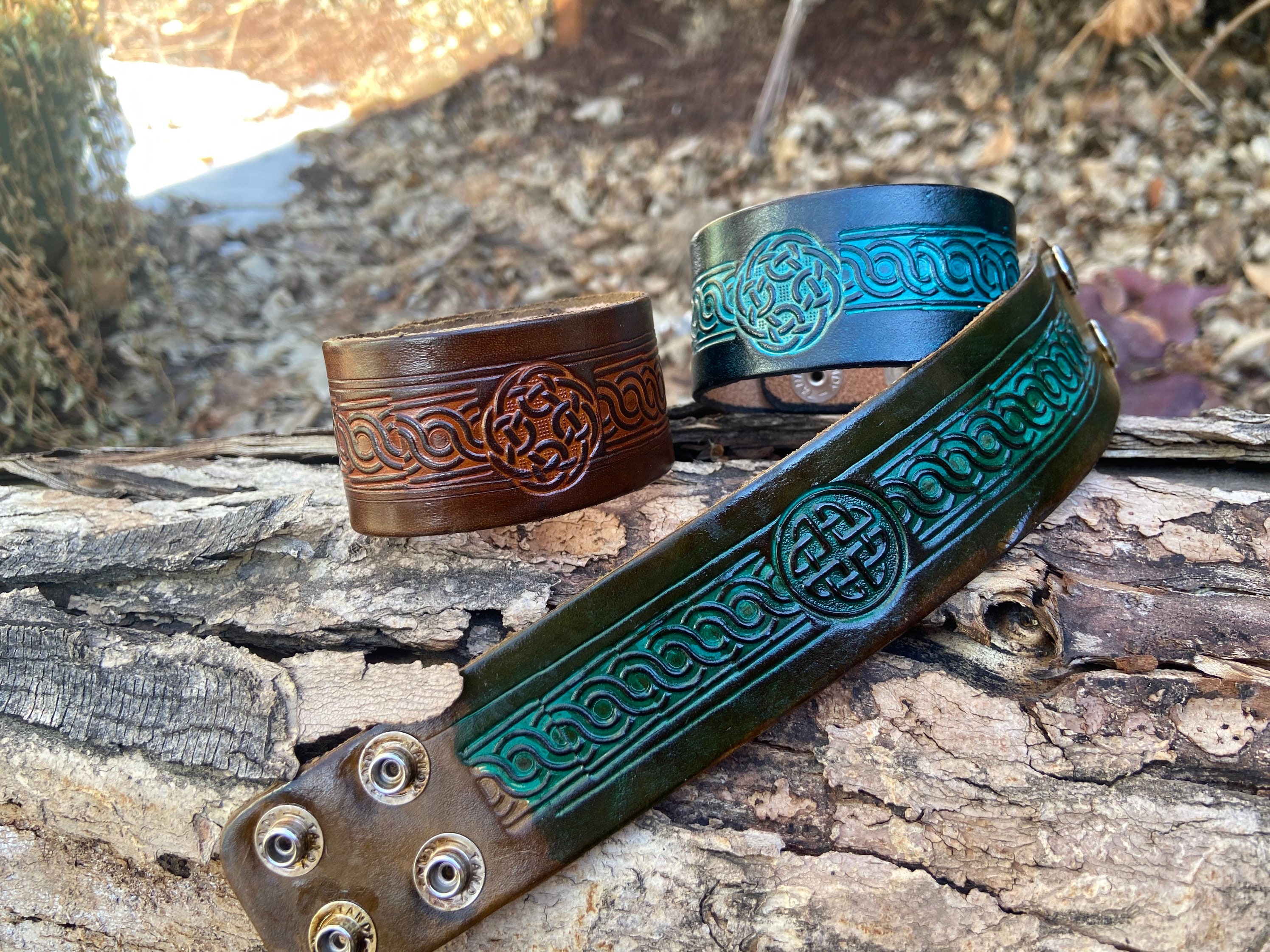 Celtic Leather Tooled Bracelet - Etsy