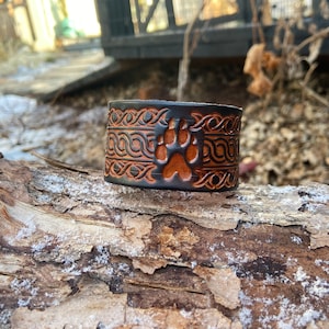 Celtic Wolf leather tooled Bracelet