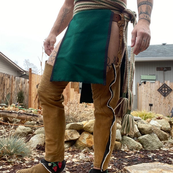 Forest green Native American Made Loincloth breechclout for pow wow regalia reenacting
