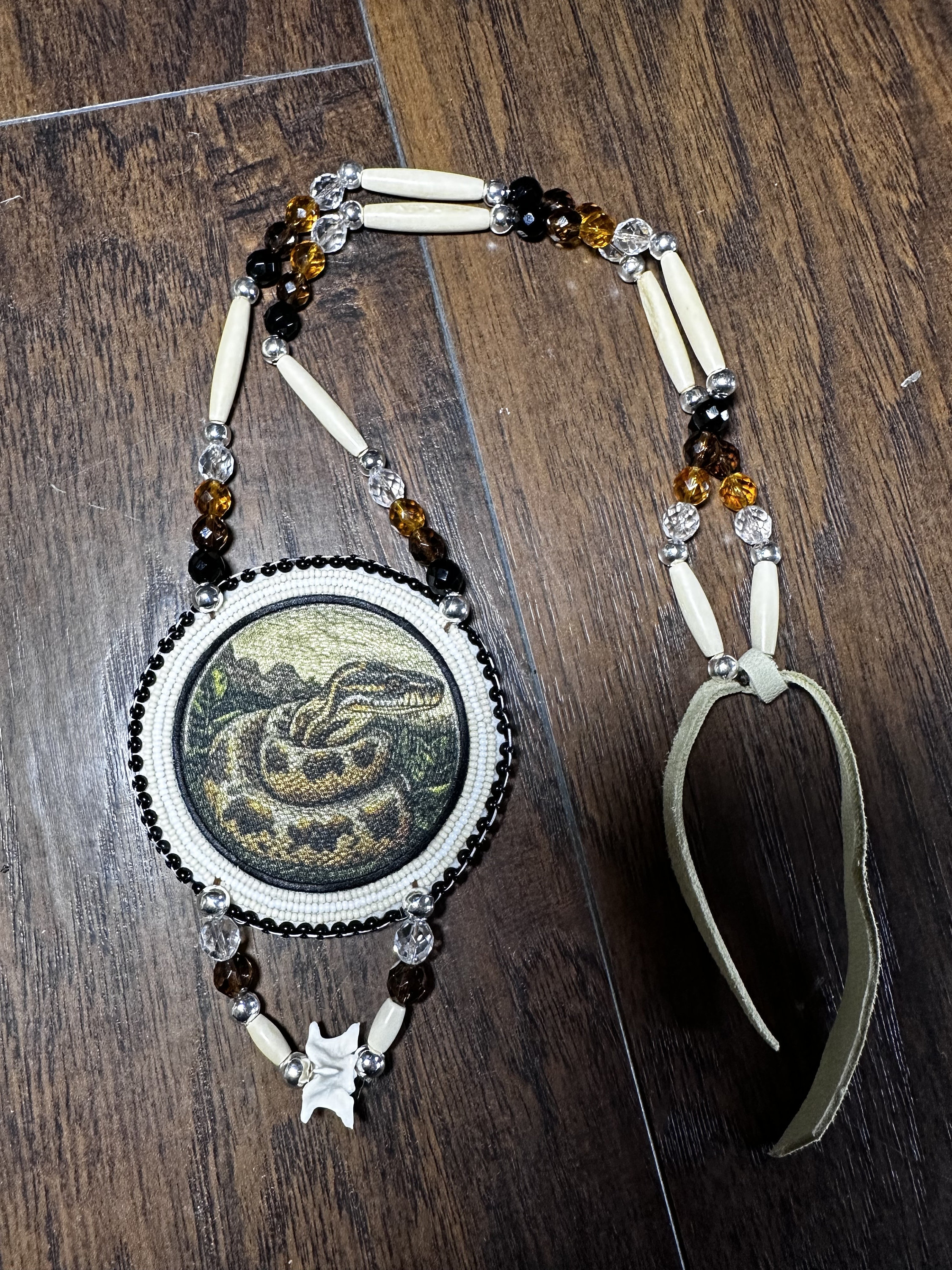 Cherokee Made Snake Medallion Necklace: Native American Beadwork