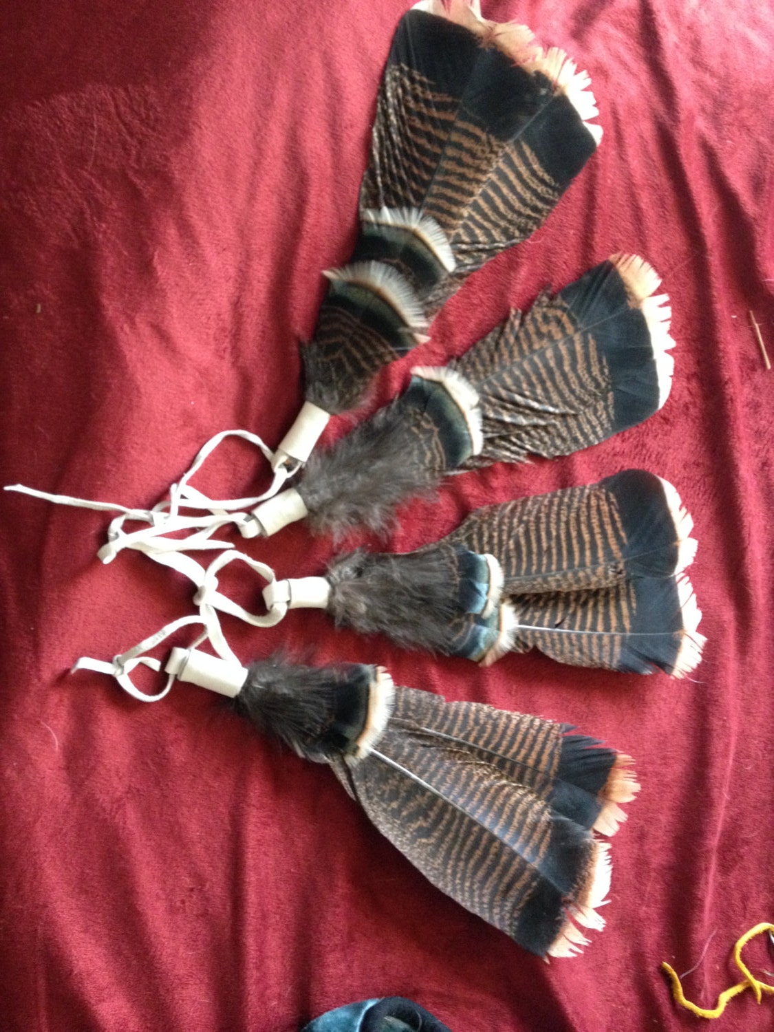 Feather Hair Tie Turkey Native American Made Mini Fan Etsy