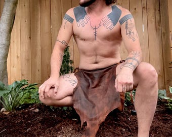 Leather Loincloth commercial tanned buckskin Paleolithic Tarzan Acorn color Apron only