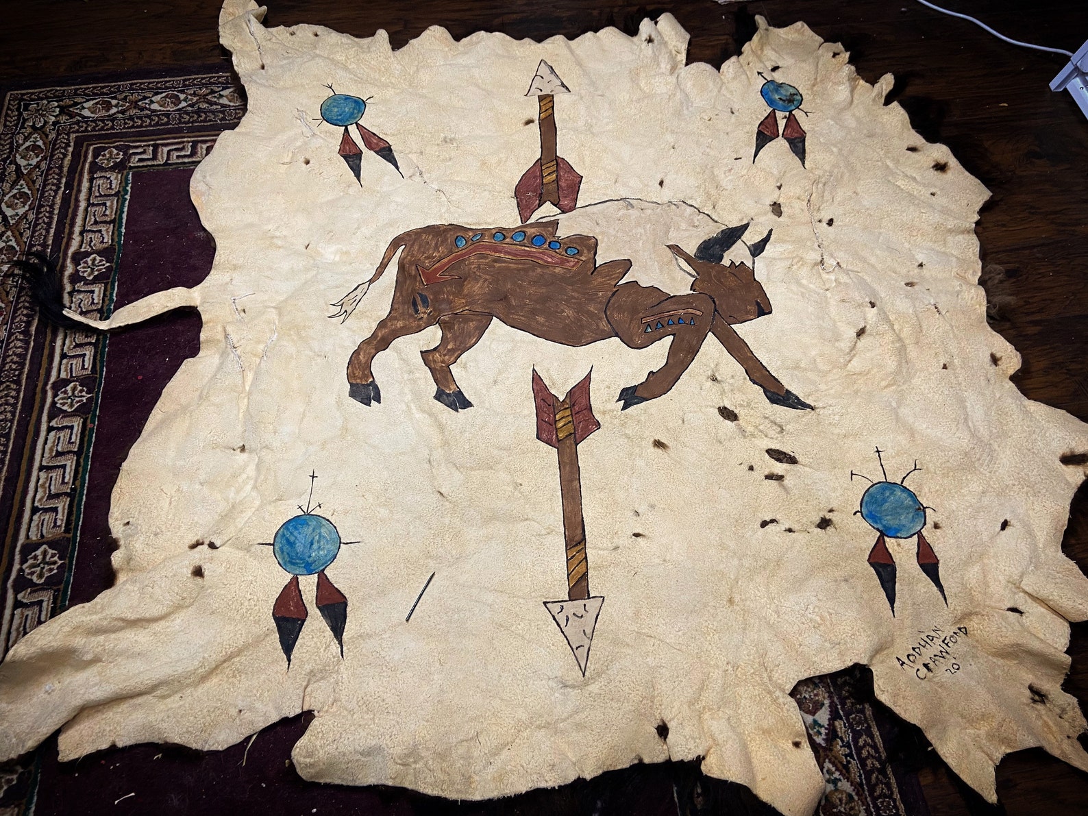 Painted Buffalo robe Native American Made Traditional