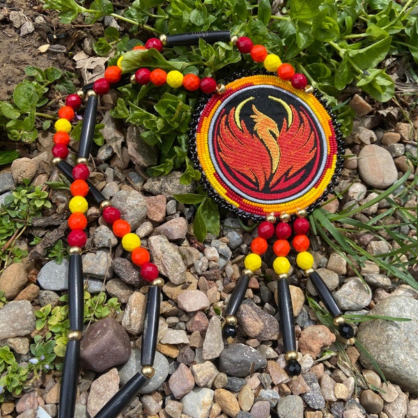 Phoenix beaded medallion Native American made