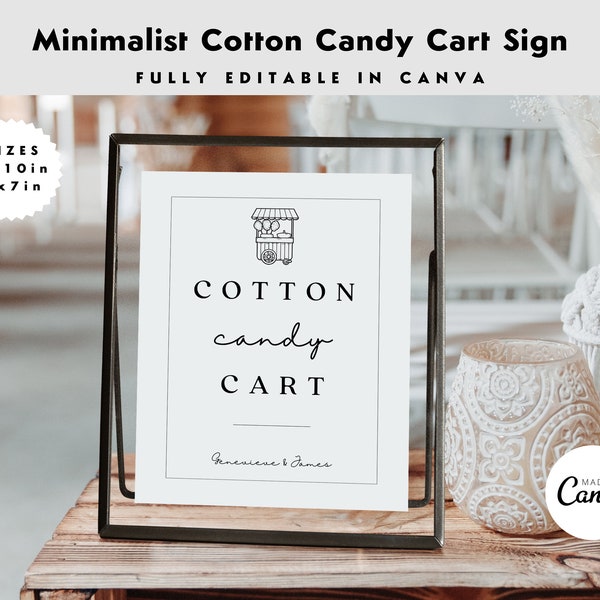 Minimalist Cotton Candy Cart Sign | Cotton Candy Station | Carnival | Wedding | Party | Event | Editable Sign | 8x10in & 5x7in | CANVA