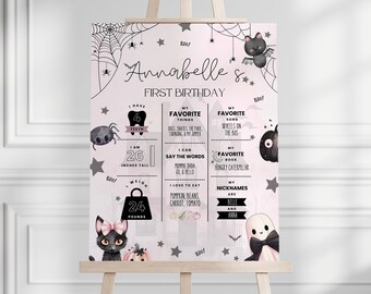 Spooky ONE Milestone Chart Sign 18x24in | Halloween Ghost | Kid's Birthday | Spooktacular 1st Birthday | Printable | Editable | CANVA