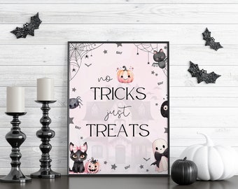 Spooky ONE Tricks & Treats Sign | Halloween Ghost | Kid's Birthday | Spooktacular 1st Birthday | Ghost Party | Printable | Editable | CANVA