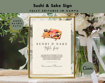 Sushi and Sake Bar Sign | Sake Bar | Sushi Bar | Shower | Wedding | Reception Sign | Party | Event | Editable Sign | 8x10in & 5x7in | CANVA