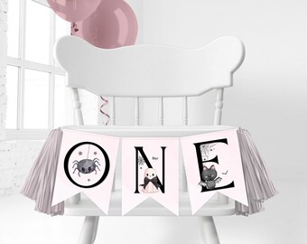 Spooky ONE Birthday Highchair Banner | Halloween Ghost | Kid's Birthday | Spooktacular 1st Birthday | Printable | Editable | CANVA