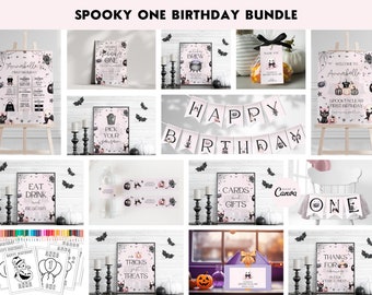 Ultimate Spooky ONE Birthday Bundle | Halloween Ghost | Birthday Party Pack | Spooktacular 1st Birthday | Printable | Editable | CANVA