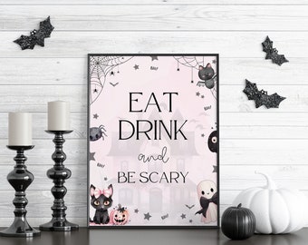 Spooky ONE Food & Drinks Sign | Halloween Ghost | Kid's Birthday | Spooktacular 1st Birthday | Ghost Party | Printable | Editable | CANVA