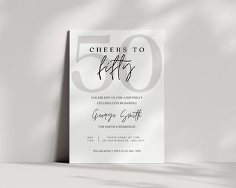 Men's 50th Birthday Invitation | Cheers to 50 Years | Male | ANY AGE | Minimalist | Birthday | Digital Invite | Printable | Editable | CANVA