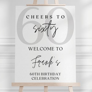 Men's 60th Birthday Party Welcome Sign | Cheers to 60 Years | ANY AGE | Minimalist | Birthday Poster | Printable | Editable | CANVA
