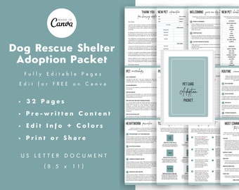 Comprehensive 32-page Dog Rescue Shelter Adoption Packet | Animal Shelter Packet | Adoption Resources | Dog Rescue Packet | CANVA