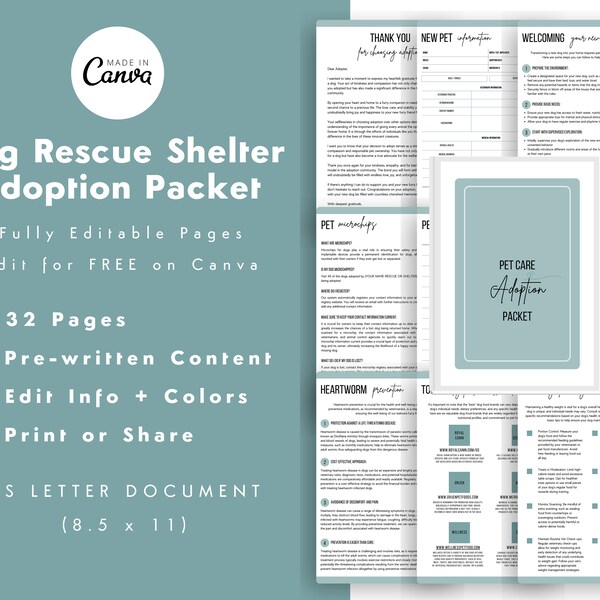 Comprehensive 32-page Dog Rescue Shelter Adoption Packet | Animal Shelter Packet | Adoption Resources | Dog Rescue Packet | CANVA