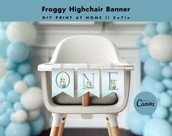 Froggy Happy Birthday Highchair Banner | 1st Birthday | Frogs | Birthday Banner | Froggies | Bunting | Garland | Editable | CANVA