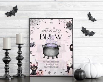 Spooky ONE Witches Brew Sign | Halloween Ghost | Kid's Birthday | Spooktacular 1st Birthday | Ghost Party | Printable | Editable | CANVA