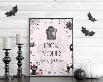 Spooky ONE Pick Your Poison Sign | Halloween Ghost | Kid's Birthday | Spooktacular 1st Birthday | Ghost Party | Printable | Editable | CANVA