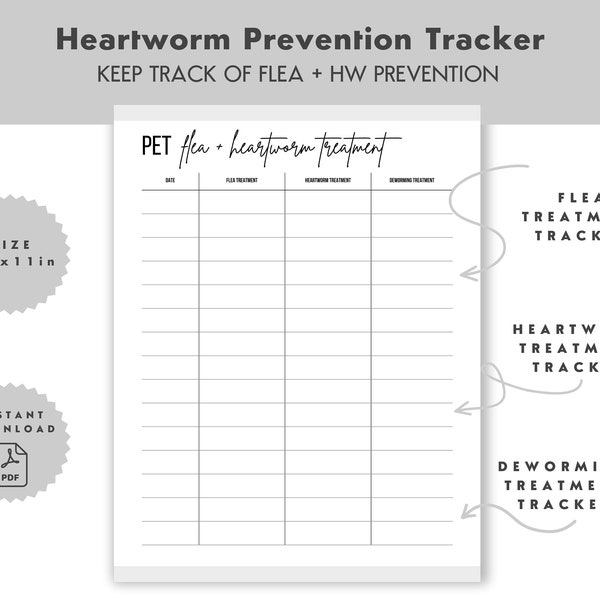 Flea & Heartworm Prevention Tracker | Dog Health Tracker | Flea Tracker | Heartworm Tracker | Dog Planner | HW Tracker | INSTANT DOWNLOAD