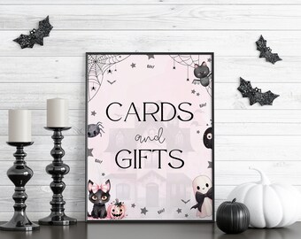 Spooky ONE Cards & Gifts Sign | Halloween Ghost | Kid's Birthday | Spooktacular 1st Birthday | Ghost Party | Printable | Editable | CANVA