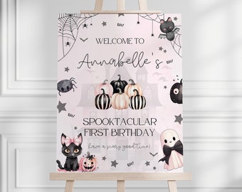 Spooky ONE Welcome Sign 18x24in | Halloween Ghost | Kid's Birthday | Spooktacular 1st Birthday | Ghost Party | Printable | Editable | CANVA