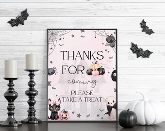 Spooky ONE Thank You Sign | Halloween Ghost | Kid's Birthday | Spooktacular 1st Birthday | Ghost Party | Printable | Editable | CANVA