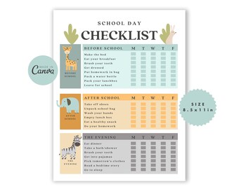 Editable Kids Chore Charts | School Day Checklist | School Routine | After School | Printable & Customizable | Kids Responsibility Chart