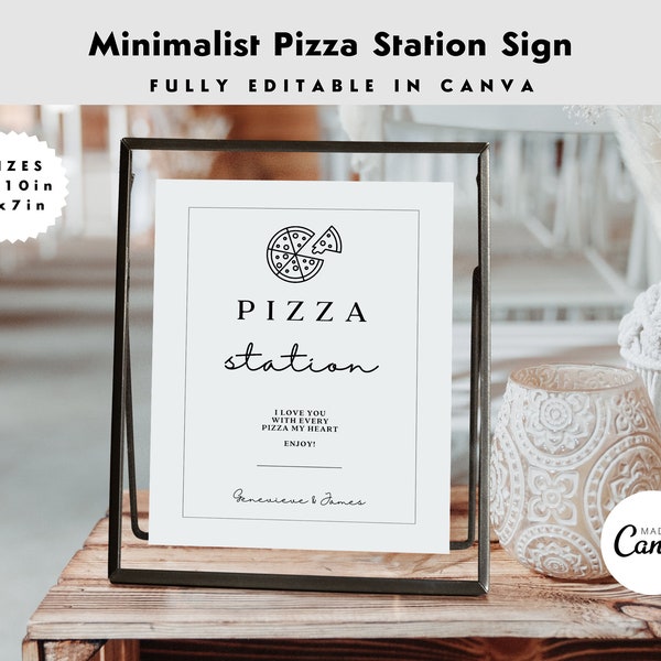 Minimalist Pizza Station Sign | Pizza My Heart | Pizza Bar | Wedding | Party | Event | Editable Sign | 8x10in & 5x7in | CANVA