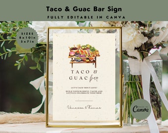Taco and Guacamole Bar Sign | Let's Talk Bout Love | Reception | Wedding | Party | Event | Editable Sign | 8x10in & 5x7in | CANVA