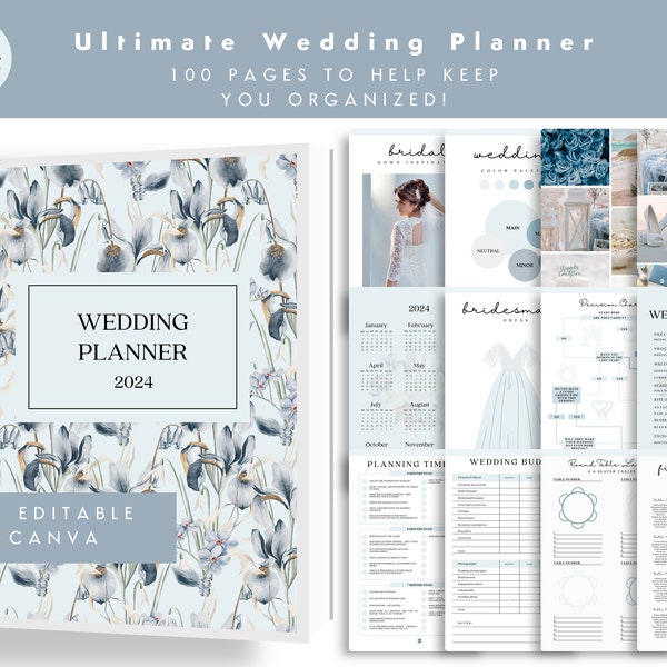 Ultimate Dusty Blue 100-page Wedding Planner | Printable Planner | Checklists | Itinerary | Budget | Timeline | Digital Planner | CANVA